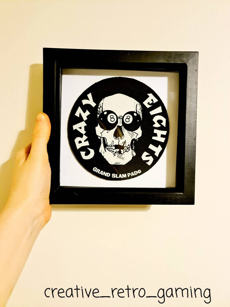 90/'s Pogs /& Slammers Skull 8 Ball Game Mat Framed Vintage Home Decoration Creative Retro Gaming Original Gift for Her Gift for Him