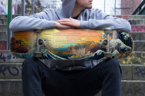 Kanagawa Wave Sunset Skateboard Deck - Japanese Art Wall Decor - Etsy