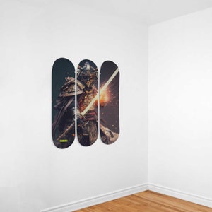 Samurai Warrior Waving A Laser Sword Triple Skateboard Wall Art - Made In USA