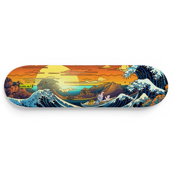 The Sunset At Great Wave Of Kanagawa Skateboard Wall Art - Made In USA
