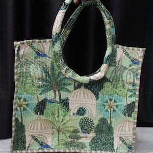 Sac fourre-tout matelassé à imprimé paon pour femme Sac d'épicerie en coton fait main pour elle