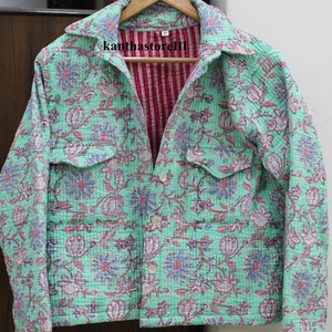 Block Printed Cotton Quilted Jacket: Reversible Boho Coat