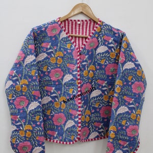 Block Print Quilted Cotton Jacket: Handmade Women&#39;s Coat