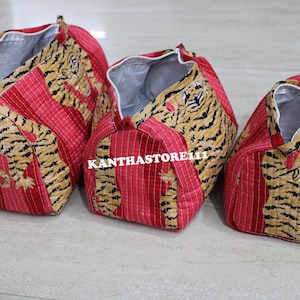 Indische Kulturtasche mit Tigerprint 3 teilige handgefertigte Kosmetiktasche mit Tigerprint *designbyartisan*