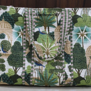 Sac fourre-tout matelassé en coton paon grand sac de courses réversible pour femme, cadeau d'anniversaire