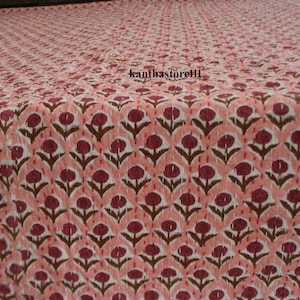 Hand Block Print Kantha Quilt: Indian Cotton Bedspread Throw