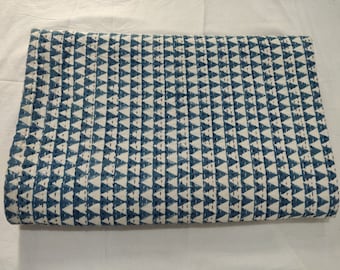 Handmade Indian Kantha Quilt: Hand Block Print Cotton Bedcover