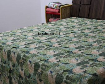 Peacock Print Cotton Bedspread Handmade Summer Lightweight Throws