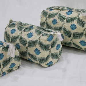 Trousse de toilette vintage bohème cousue à la main Trousse de toilette indienne matelassée 3 pièces