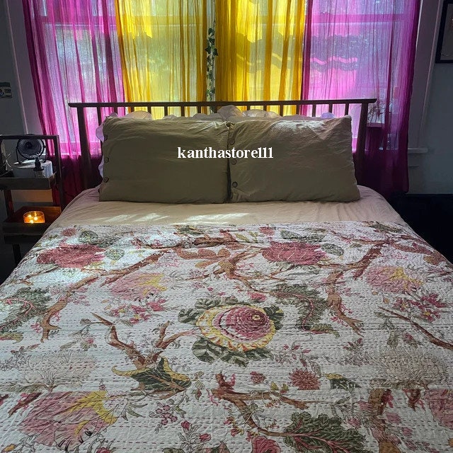 Couette kantha indienne faite à la main imprimé floral couvre lit