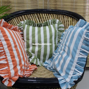 Fundas de cojín bohemias hechas a mano, cojín vintage con volantes, decoración para el hogar, cojín de sofá a rayas