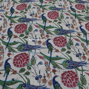 peacock print fabric by the yard Indian cotton fabric boho home décor fabric