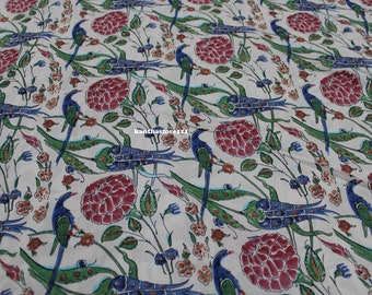 Peacock Print Cotton Fabric: Indian Boho Decor By The Yard
