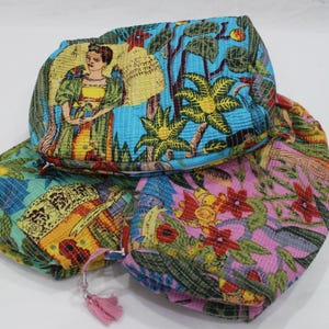 3 piece pouch sets cotton Farida Kahlo Print Toiletry Bag Handmade Women Cosmetic Quilted Pouch Sets
