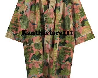 Kimono Cotton Kimono Peacock Print Kimono Handmade Kimono Beach Kimono For Her