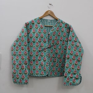 Indian hand block print fabric quilted jacket short kimono women wear new style Buti print coat gift for her