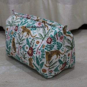zipper makeup bag handmade cotton quilted toiletry bags animal print cosmetic bag