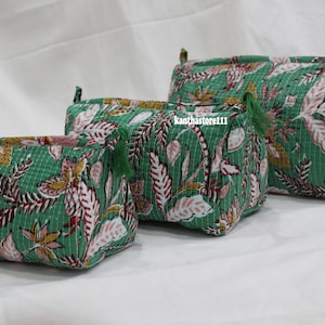 3 piece set cosmetic bag Indian quilted toiletry bag Handmade vintage travel bag