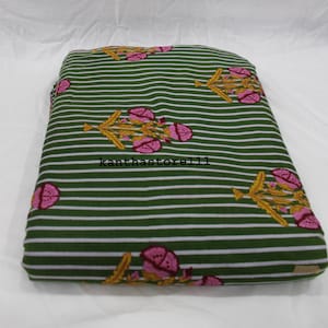 Green cotton striped fabric by the yard hand painted tree fabric for dressmaking