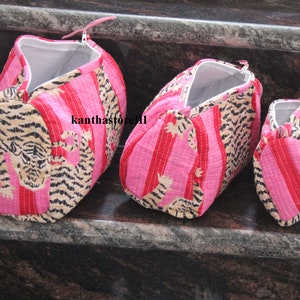 Trousse de toilette indienne en coton matelassé à rayures et imprimé tigre, cadeau pour elle #designbymystore