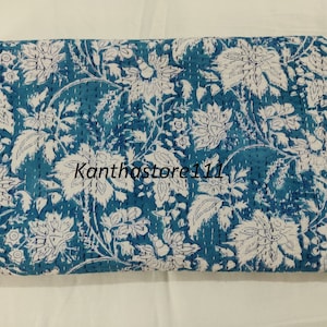Indian Kantha Quilt Floral Print Kantha Bedspread Twin Kantha or Queen Kantha Cotton Blanket Gudari Handmade Floral Print Kantha Quilt