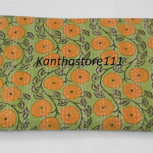 Vintage Kantha Bedspread Floral Print Kantha Quilt Cotton Blanket Gudari Twin Size Bedcover Queen Size Home Decor Bedcover