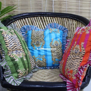 Handmade Indian Frill Cushion Cover 100% Cotton Pillow Covers Handmade Raffle bohemian pillows @designmyartisan