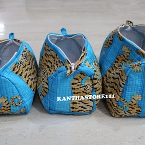 Set von 3 Stück handgefertigte Baumwolle gesteppte Tiger gedruckt Kulturtasche Frauen Make-up Tasche Geschenk &fashionbykanthastore111