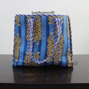 Tiger Print Gesteppte Baumwoll Einkaufstasche Blau Einkaufstasche Tiger Print Einkaufstasche Handarbeit !!madebyneha!!kanthastore111
