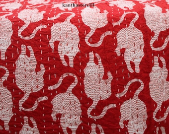 Animal Print Block Kantha Bedcover handstitched queen/twin throws for sofa decor