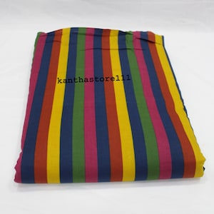 Multi Color striped hand printed cotton fabric by the yard loose sewing craft dressmaking stripe fabric