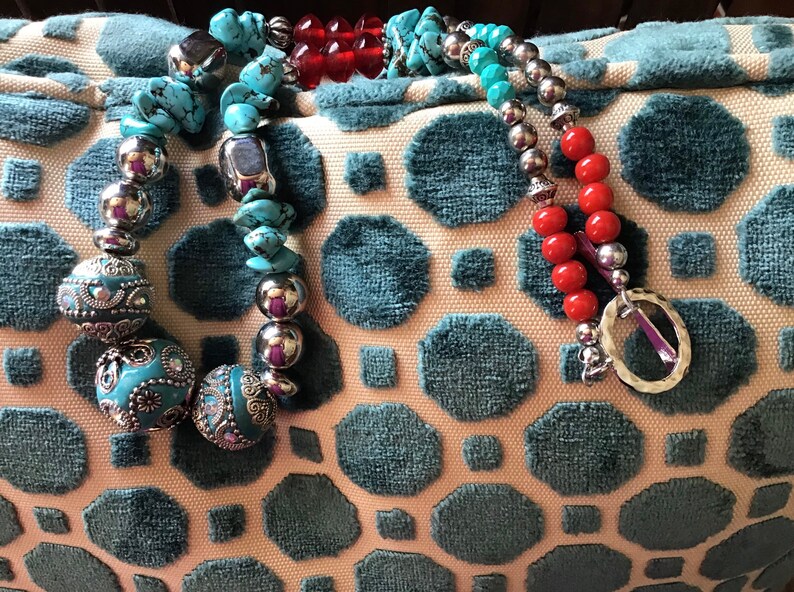 Recycled Beads Turquoise Stones Toggle Silver Beads Ethically Made Fair Trade Bubble Necklace Moroccan Bauble Necklace