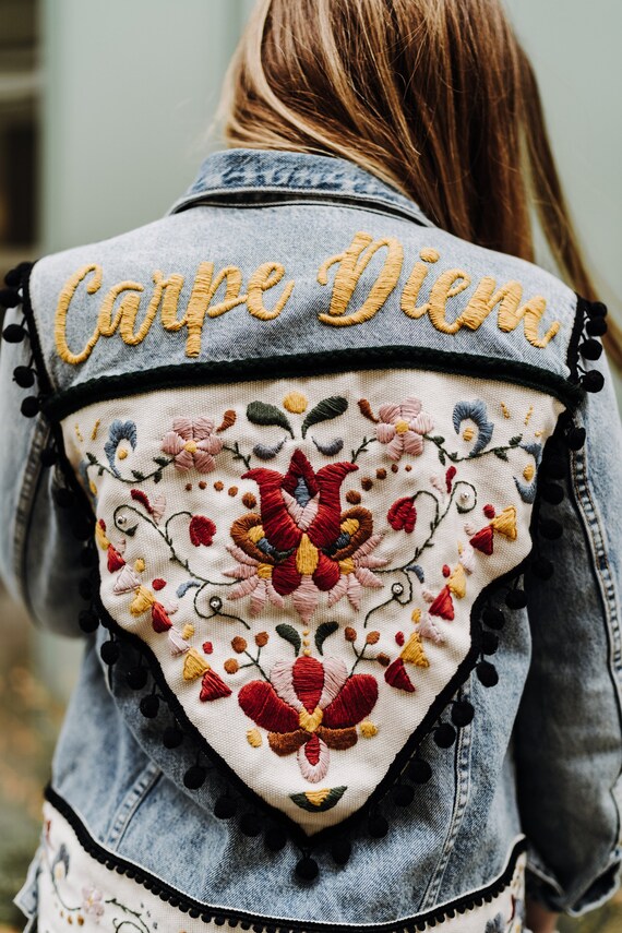 Custom jean jacket embroidery sale