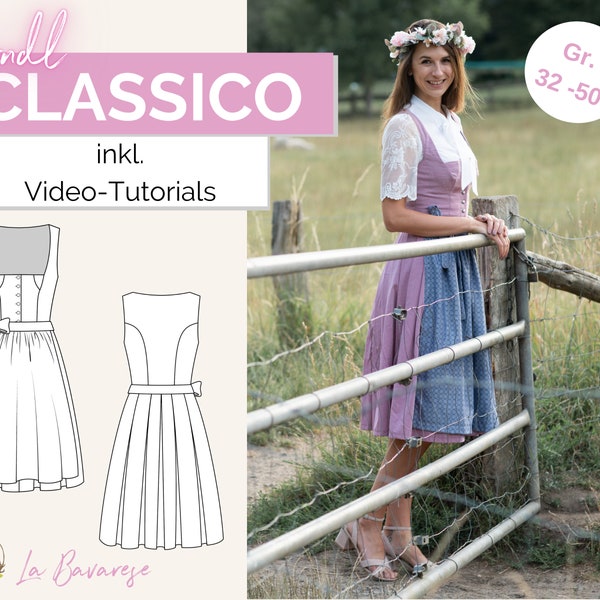 Dirndl CLASSICO PDF Schnittmuster, Dirndlschnittmuster, Gr. 32-50