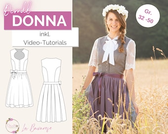 Patrón de costura Dirndl DONNA PDF, patrón de tirolesa, taller de tirolesa, talla. 32 - 50