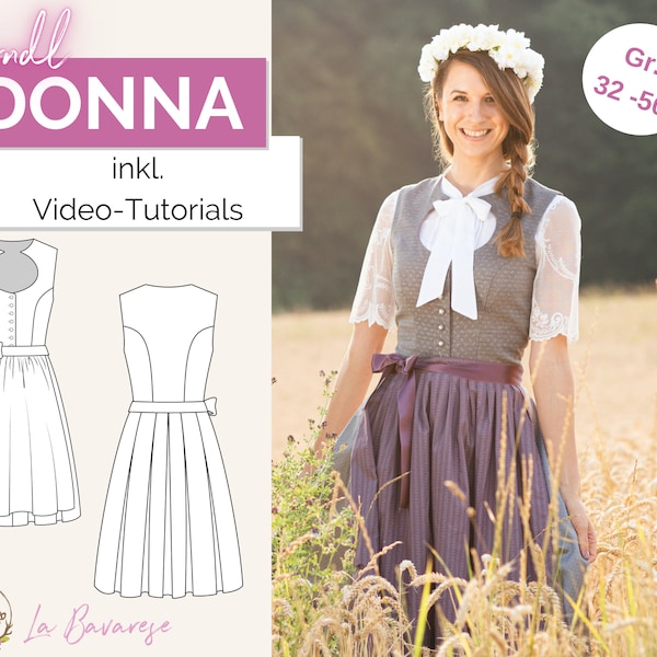 Dirndl DONNA PDF Schnittmuster, Dirndlschnittmuster, Dirndlworkshop, Gr. 32 - 50