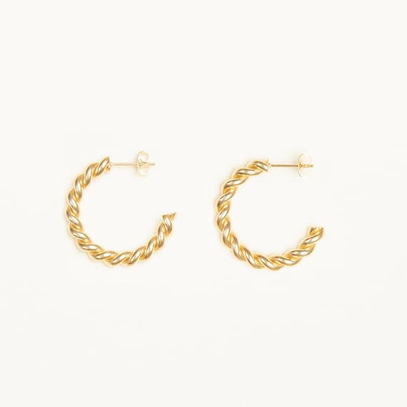 18K ゴールド メッキ ツイスト フープ イヤリング、フープ、Instagram 