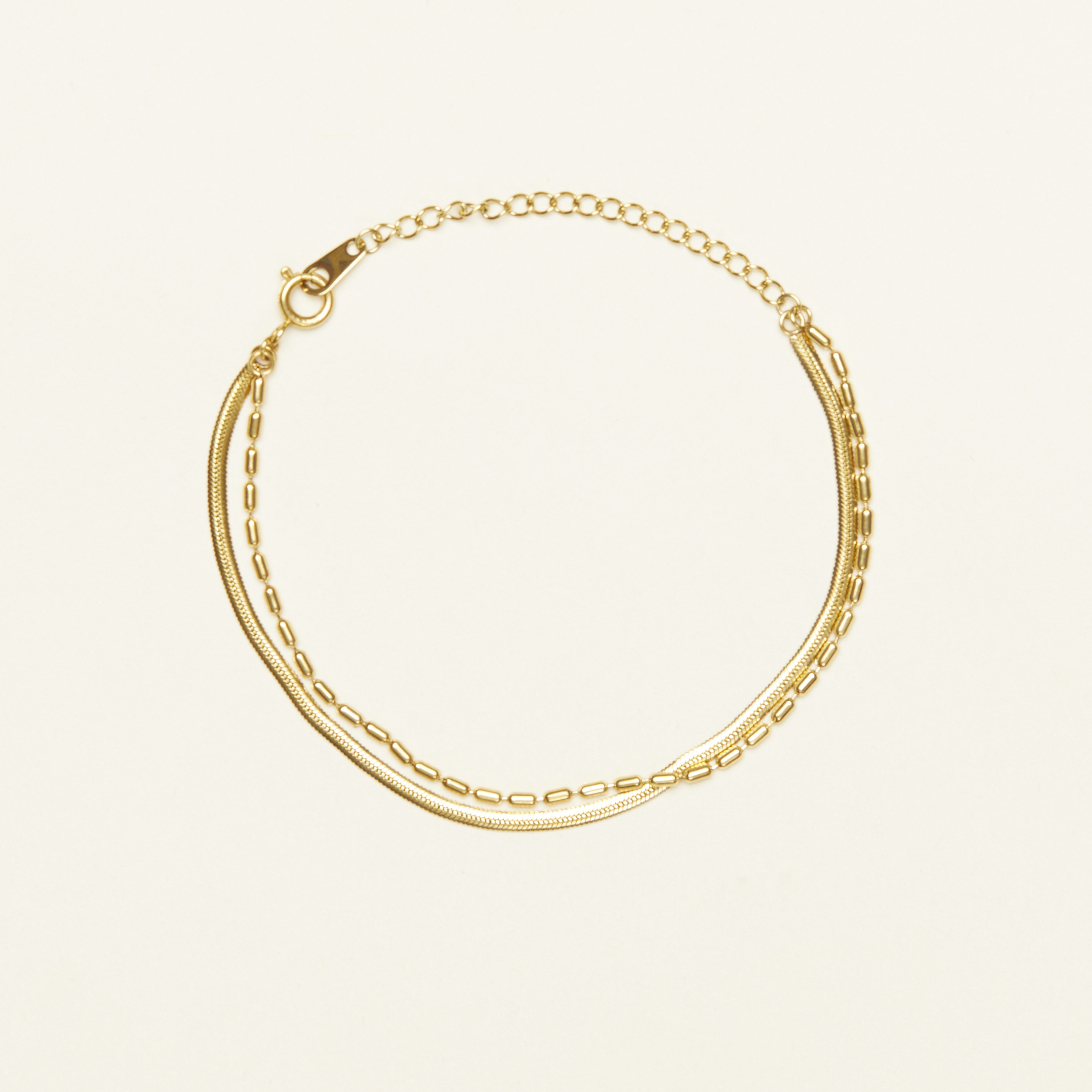 Bracciale a doppia catena placcato oro 18 carati, stile minimalista, a spina di pesce e a sfera in due stili - Italia