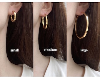 18K Gold Plated Closed Hoop Earrings, Simple Everyday Hoops, Minimalist Style (3 Styles)