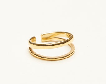 18K Gold Plated Double Band Ring, Stacking Ring Women Jewelry Minimalist