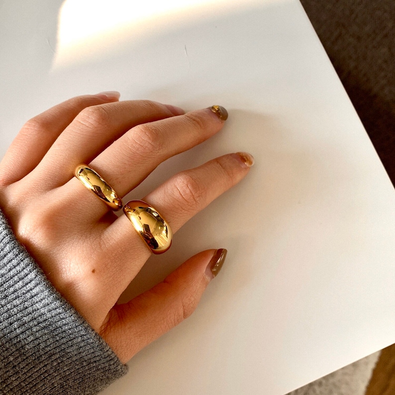 18K Gold Plated Bold Dome Ring, Band Ring, Stackable Ring, Women Instagram Minimalist Style Two Styles image 1