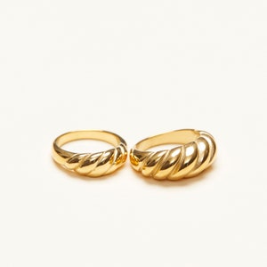 18K Gold Plated Dome Croissant Signet Ring, Stackable Ring, Band Ring, Statement Ring Women Jewelry (2 Styles)