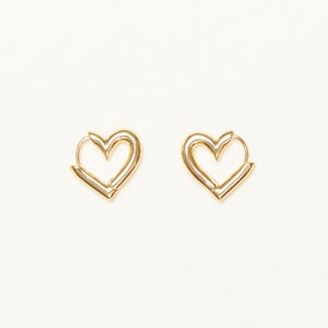 18K Gold Plated Brass Heart Shaped Mini Hoop Earrings, Gold Hoops, Women Minimalist Jewelry