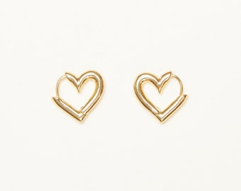 18K Gold Plated Brass Heart Shaped Mini Hoop Earrings, Gold Hoops, Women Minimalist Jewelry