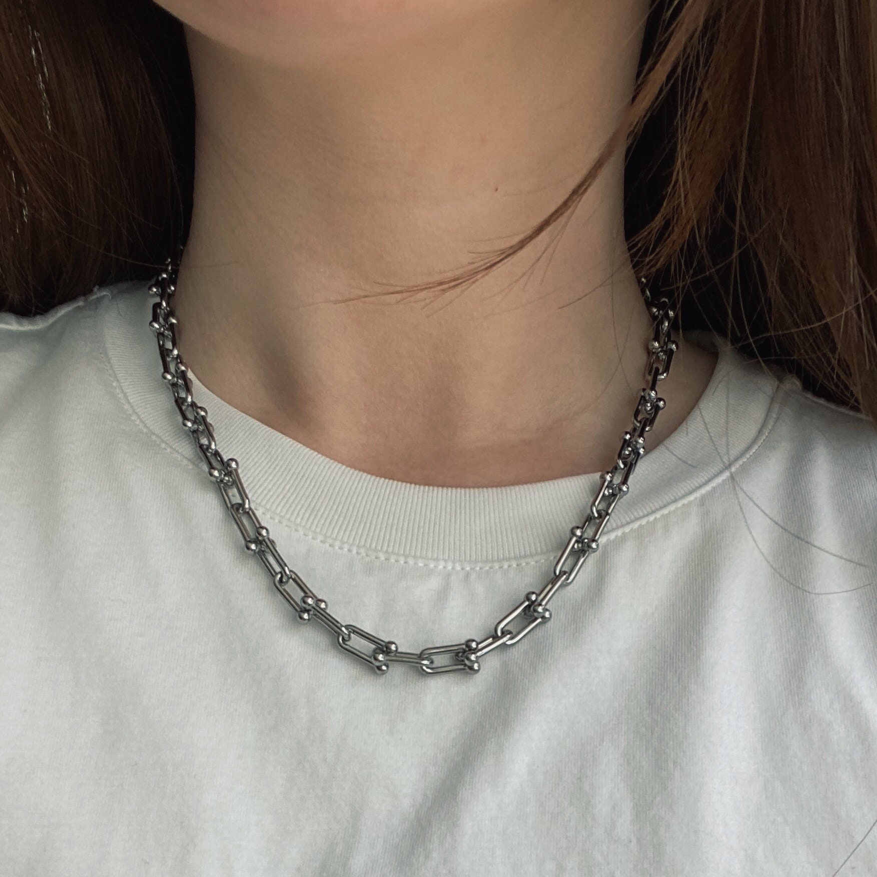 18K Gold Plated Pinball U Shaped Linked Chain Necklace Bold Etsy