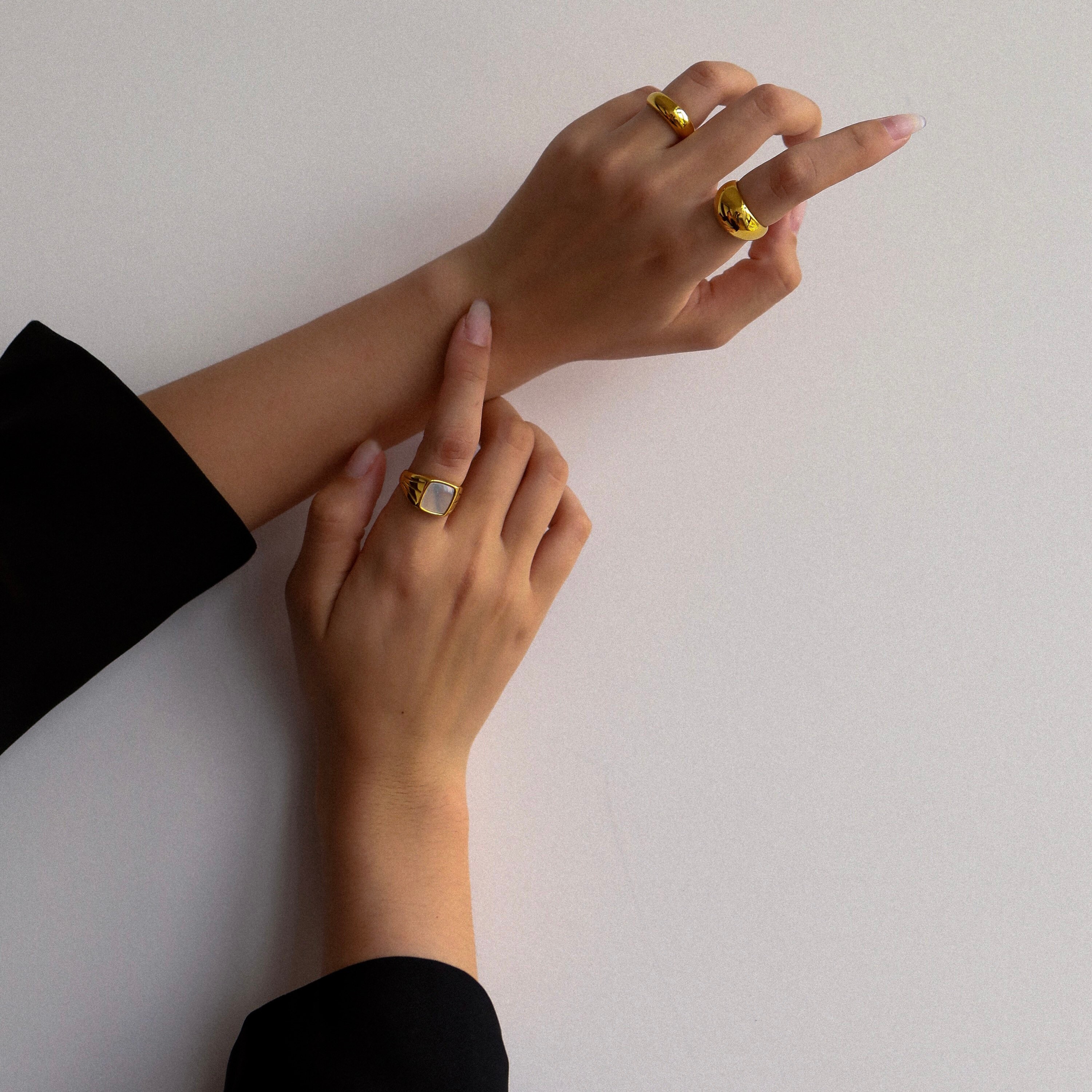 Shapes Studio 18K Gold Plated Croissant Dome Ring - Stackable Minimalist Women's Jewelry