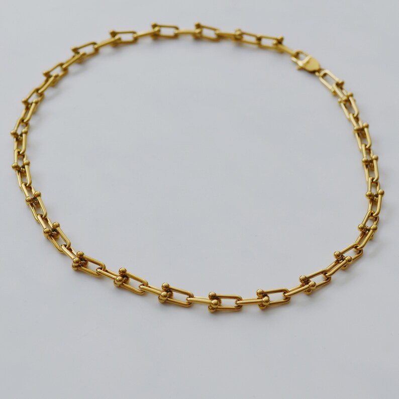 18K Gold Plated Pinball U Shaped Linked Chain Necklace Bold Etsy