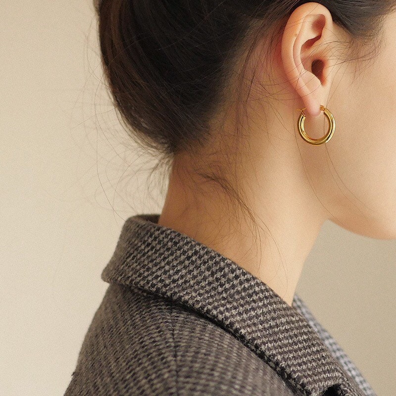 Boucles D'oreilles Plaqué Or 18 Carats - Style Minimaliste Et élégant - Neuf Avec étiquettes
