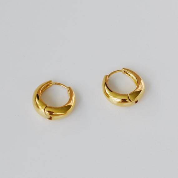 18K Gold Plated Mini Minimalist Hoop Earrings Chunky Hoops | Etsy