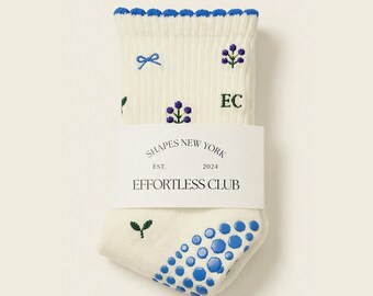 Effortless Club Pilates Grip Sokken: Sokken met bosbessenprint voor barre en yoga - Antislipsokken
